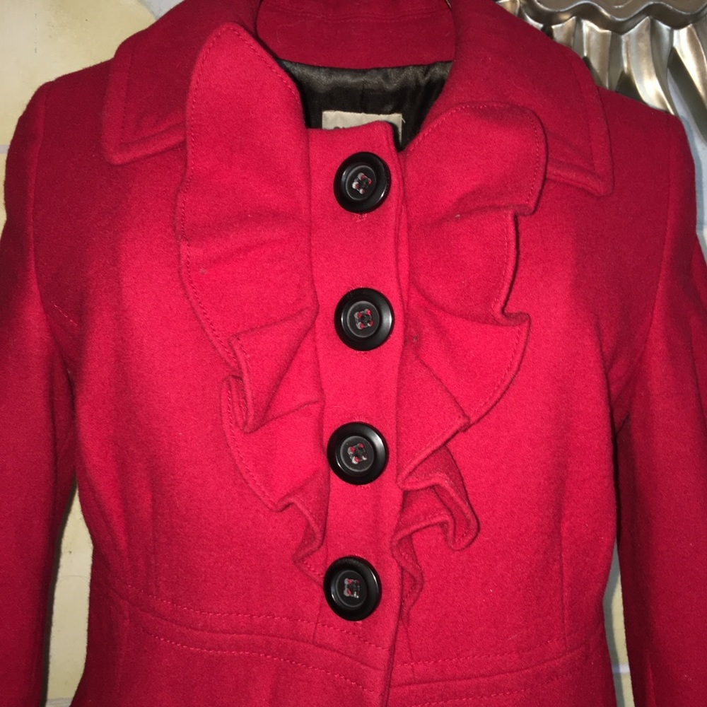 VALENTINE ❤️ SPECIAL Old Navy red unique ruffles wool pea coat red XS